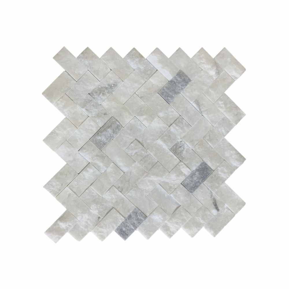 Bianco Oro 1X2 Herringbone Split Face Marble Mosaic