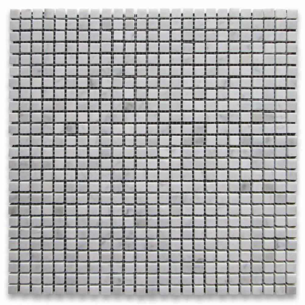 Carrara White Mini Square Tiht Joint Polished Marble Mosaic