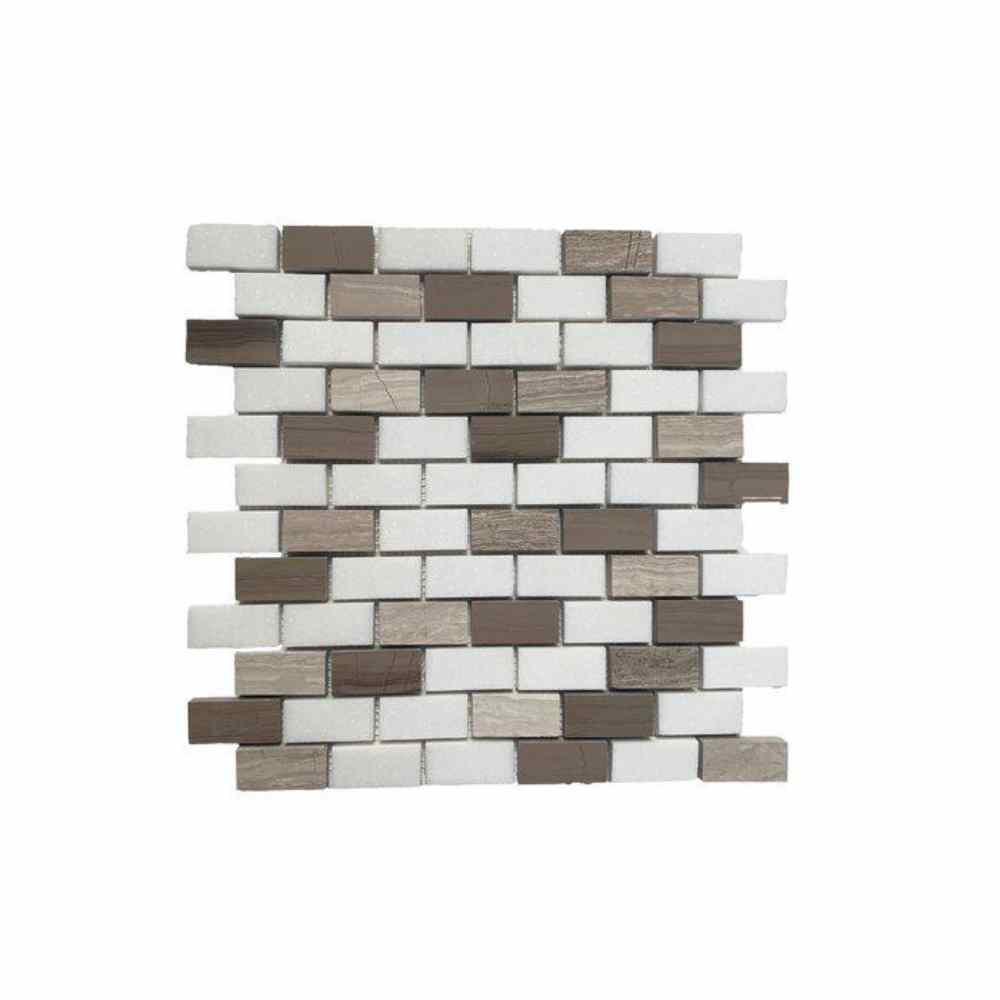 Thassos White Oak Athens Grey 1X2 Brick Pattern Marble Mosaic