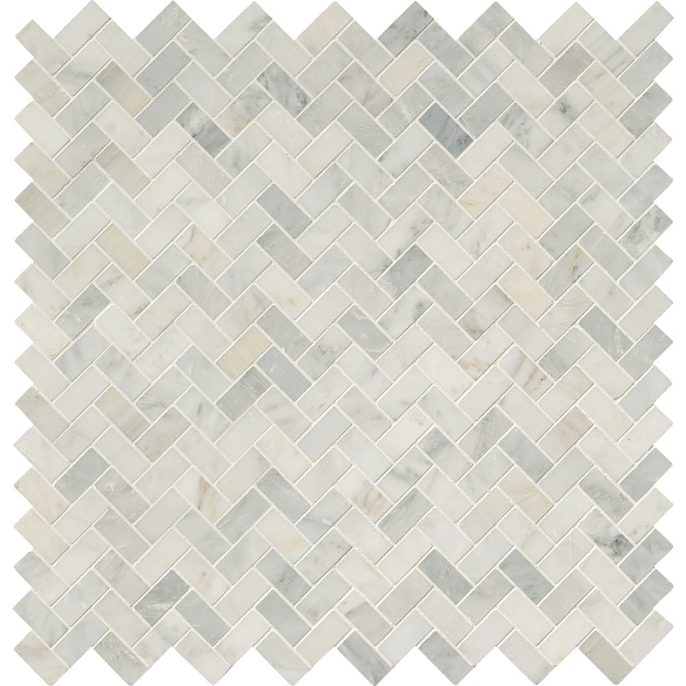 Arabescato Carrara Herringbone Pattern 1x2 Honed