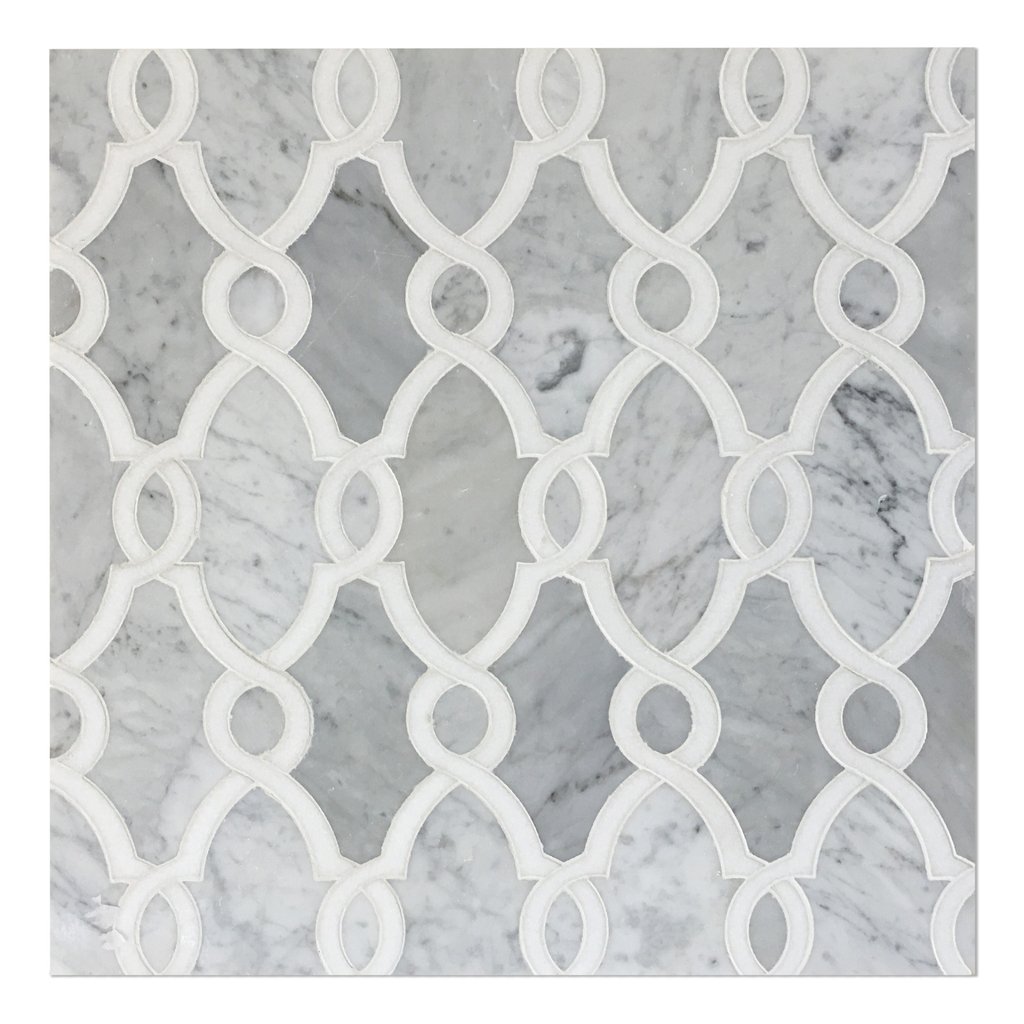 Bellagio Carrara And Thassos White 14X11 Polished Waterjet Mosaic