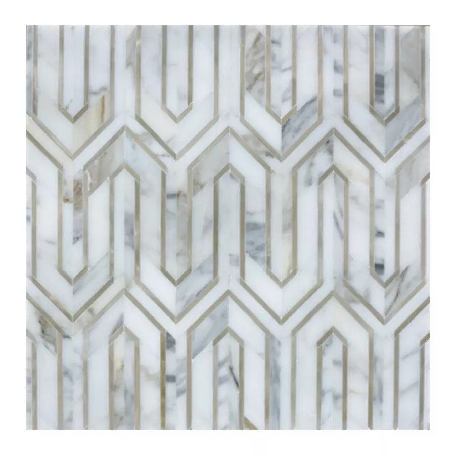 Calacatta Gold With Gold Metal Arrow 11X10 Polished Marble Mosaic