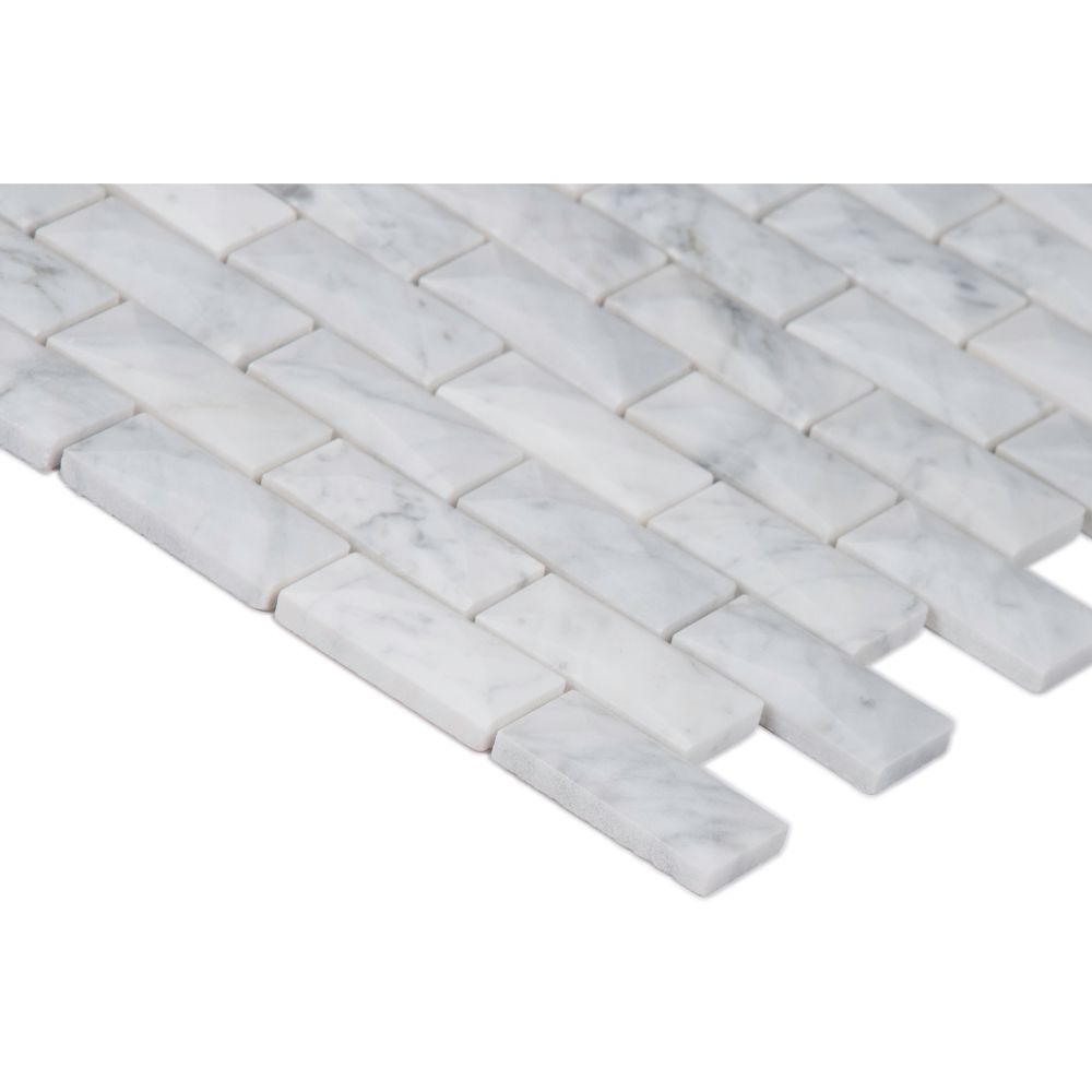  Carrara White 1x2 3D Polished Marble Mosaic