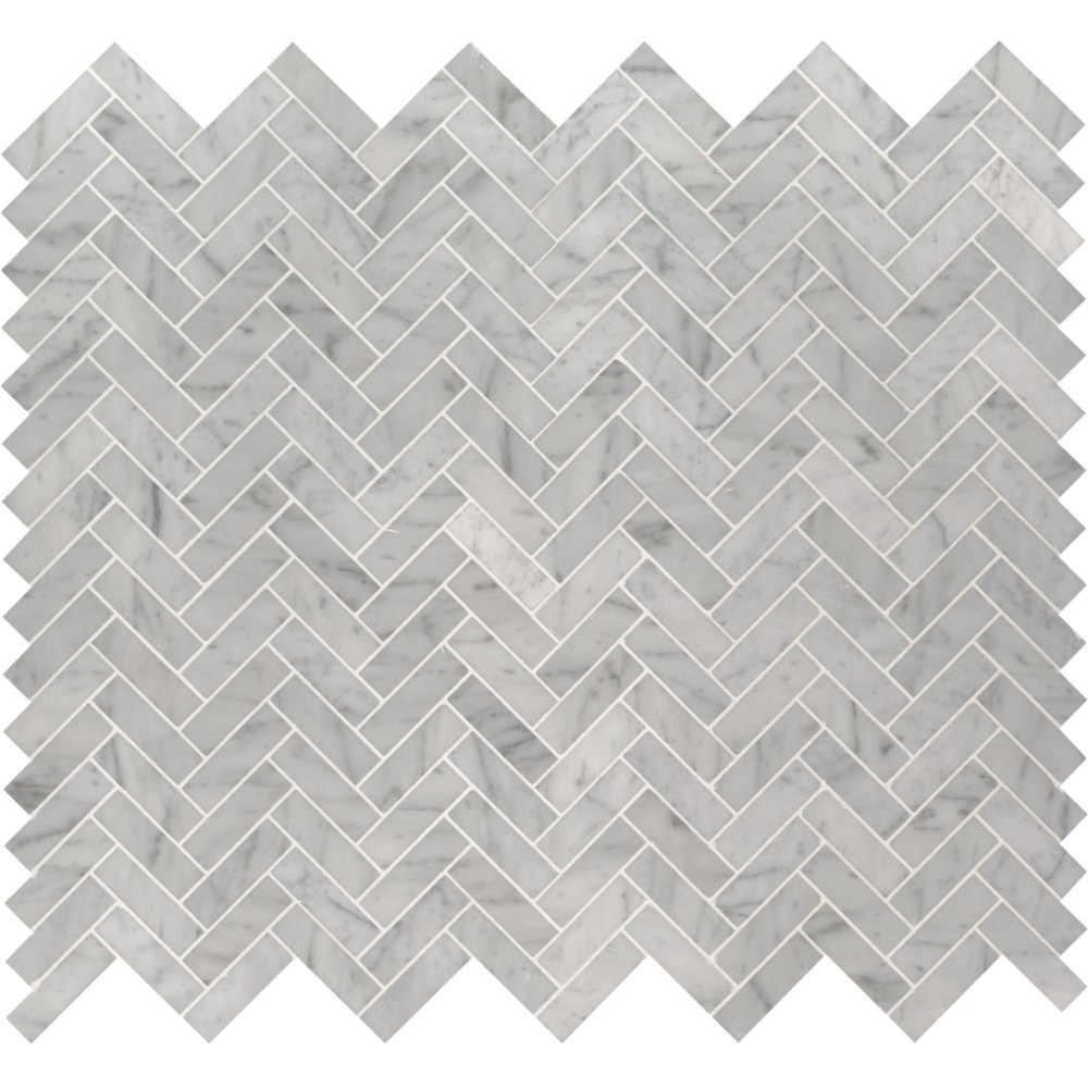Carrara White 1x3 Herringbone Polished Mosaic