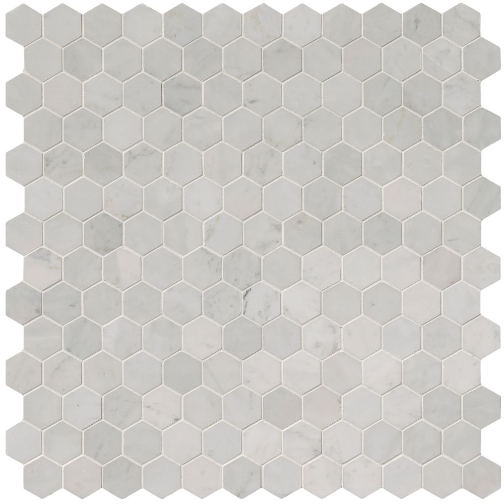 Carrara White 2x2 Hexagon Polished Mosaic Tile