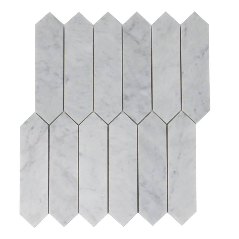 Carrara White 2x8 Polished Elongated Hexagon Mosaic