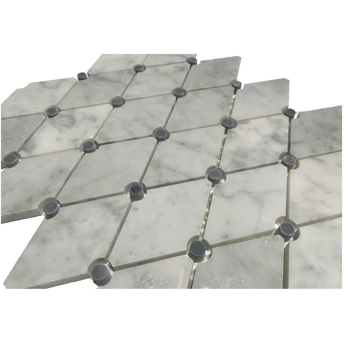 Carrara White 1X2 With Gray Dot Diamond Pattern Polished Mosaic