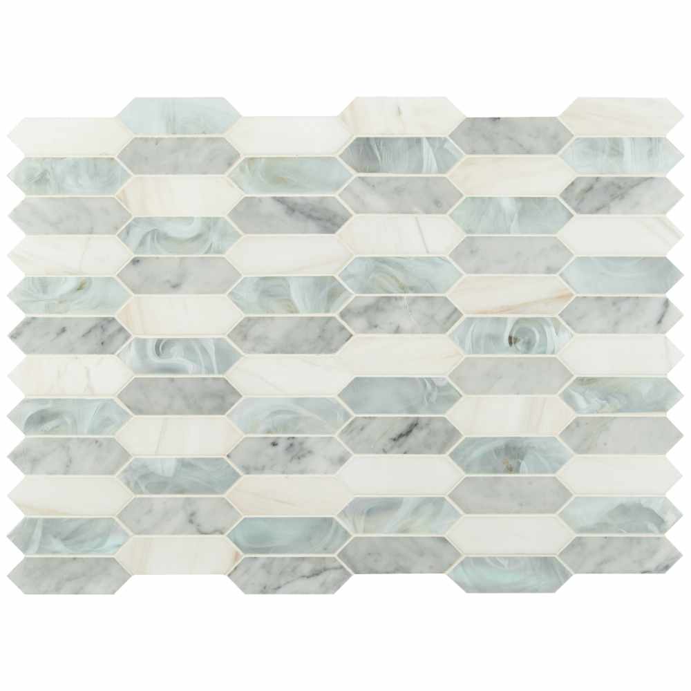 Cienega Spring Picket Elongated Hexagon Pattern Stone Glass Multi Mosaic
