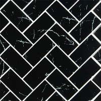 Nero Marquina 2x4 Herringbone Glass Tile