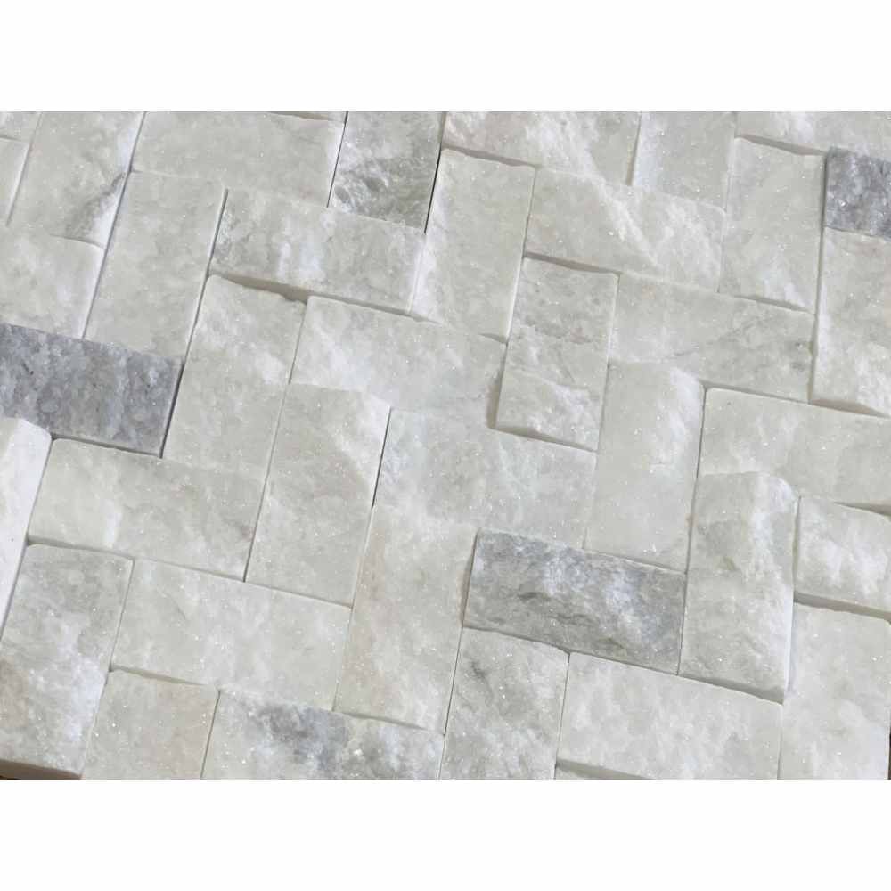 Bianco Oro 1X2 Herringbone Split Face Marble Mosaic