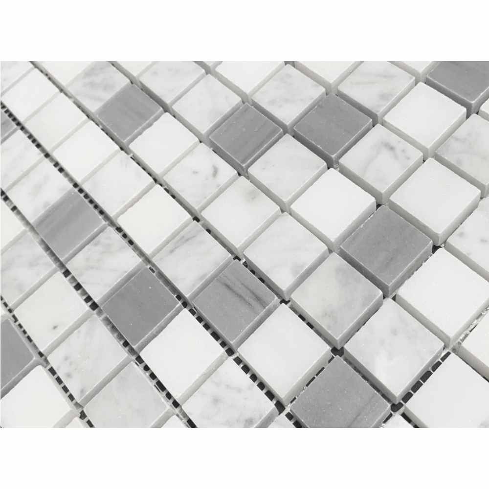 Carrara White With Bardiglio Gray 1X1 Polished Marble Mosaic