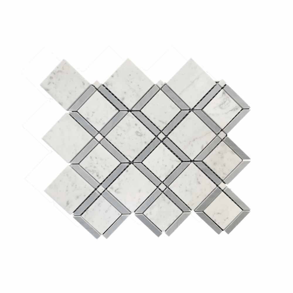 Carrara White With Bardiglio Grey Polished Rhomboid Marble Mosaic