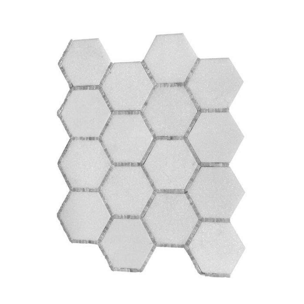 Thassos And Carrara White Mixed Dot 3X3 Hexagon Polished Mosaic