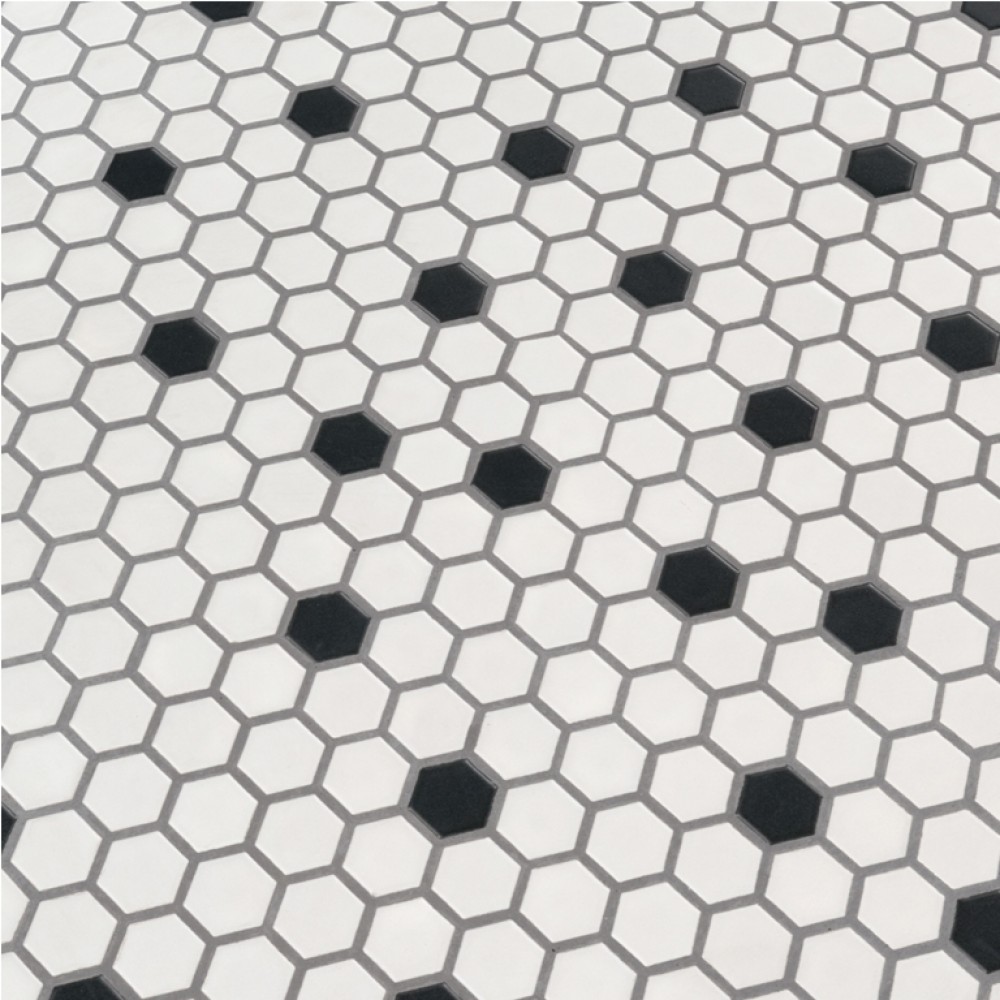 Black And White 1X1 Hexagon Matte Porcelain Tile - Backsplash Tile USA