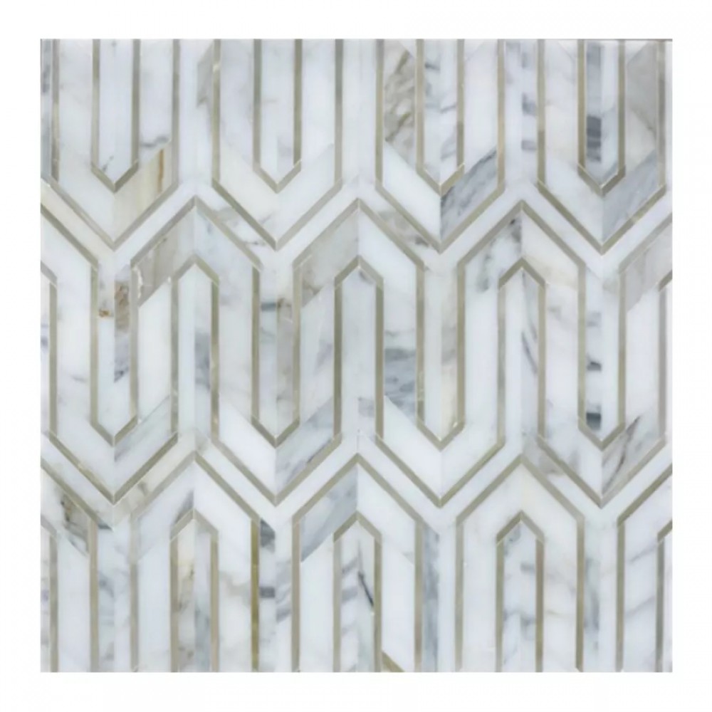 Calacatta Gold With Gold Metal Arrow 11X10 Polished Marble Mosaic