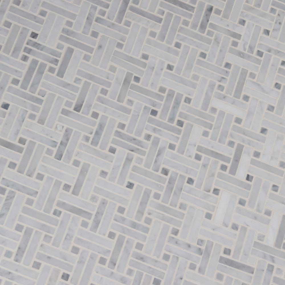 Carrara White Basketweave 12x12 Polished Mosaic