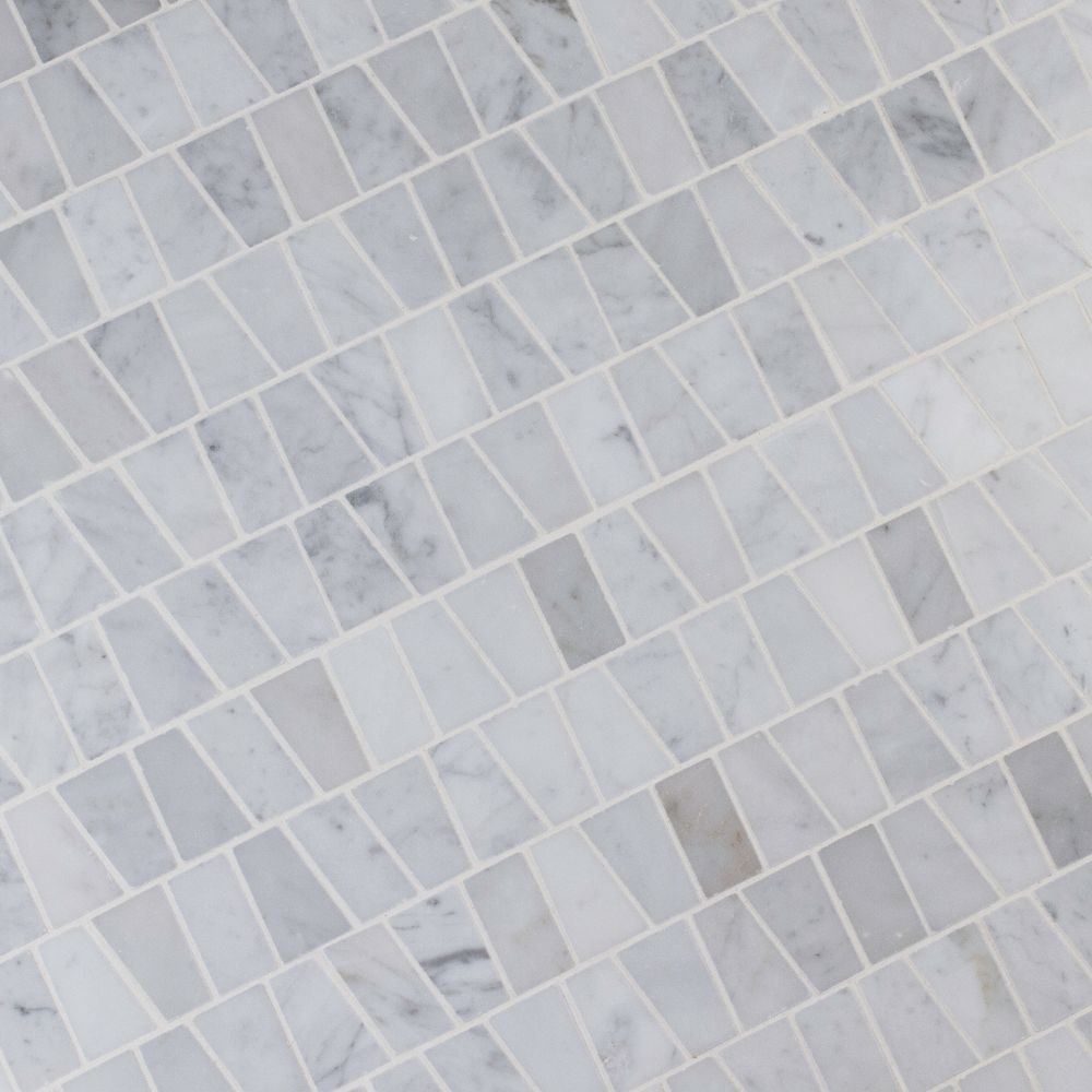 Carrara White Trapezoid Pattern Polished Mosaic