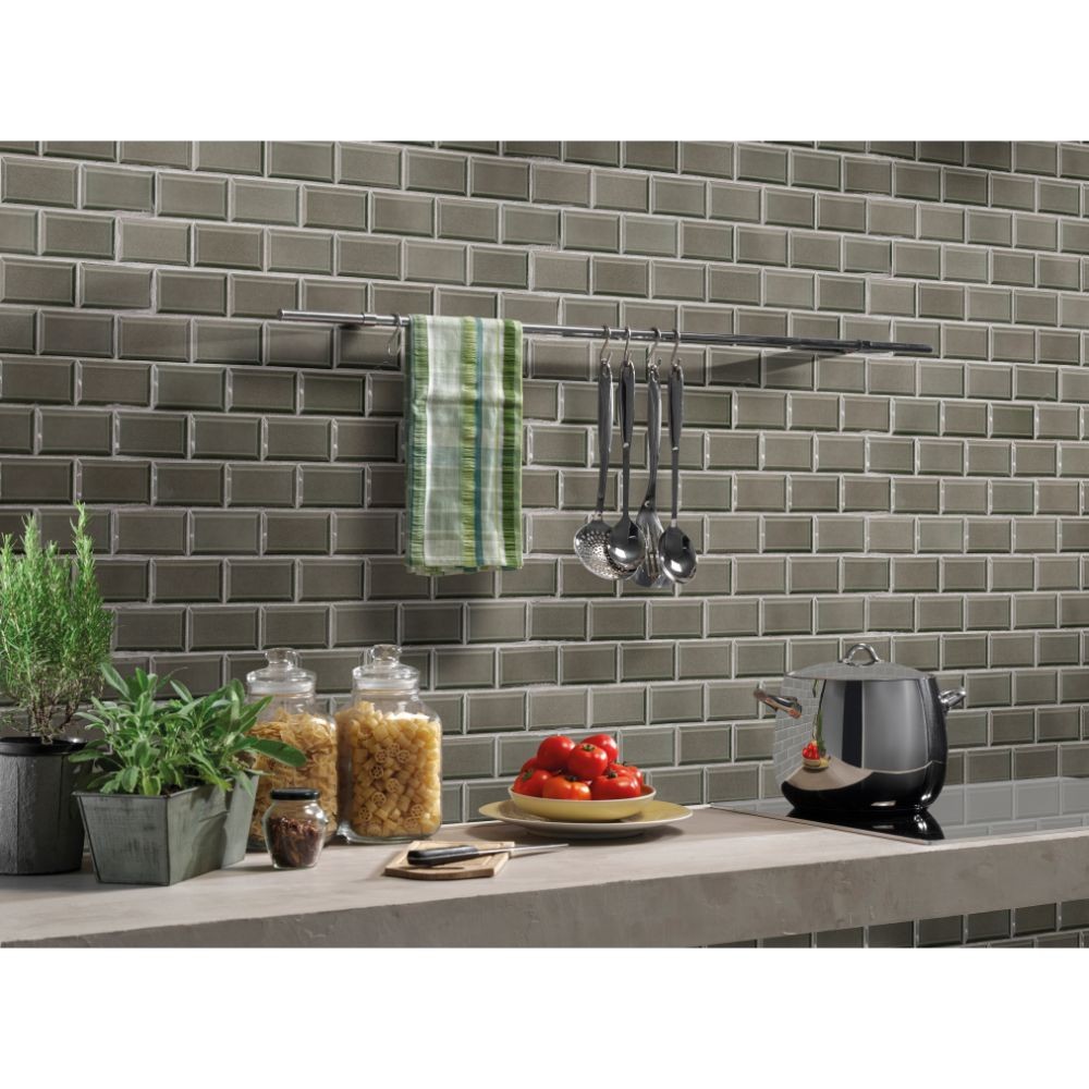 Charcoal 2x4 Bevel Glossy Subway Ceramic Tile - Backsplash Tile USA
