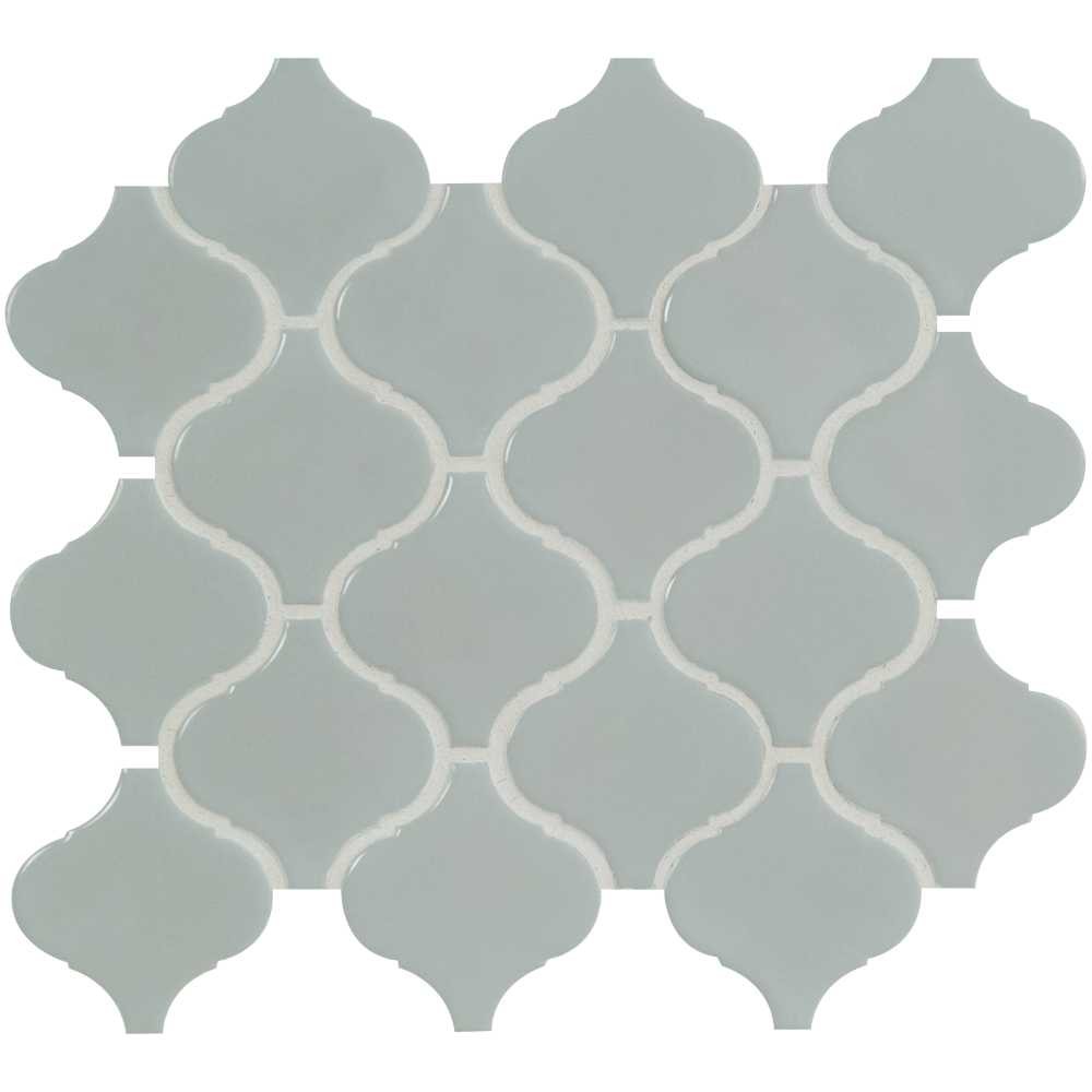 Domino Grey Glossy Arabesque Porcelain Mosaic 6mm Tile
