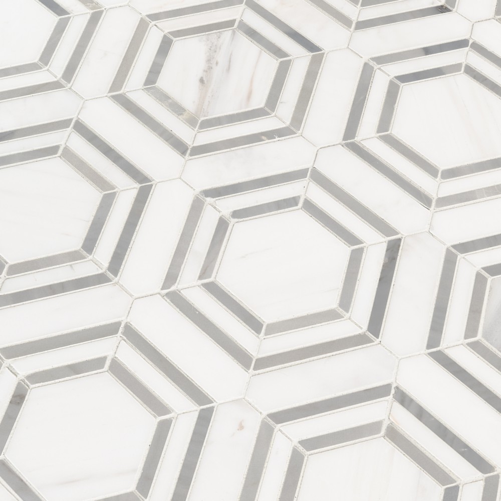 Georama Grigio 11X13 Hexagon Polished Marble Mosaic Tile-2