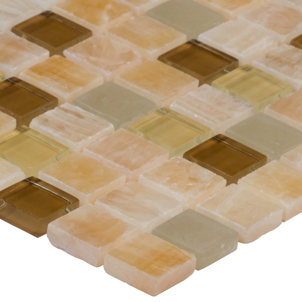 Honey Caramel Onyx 1x1 Glass Stone Blend Mosaic