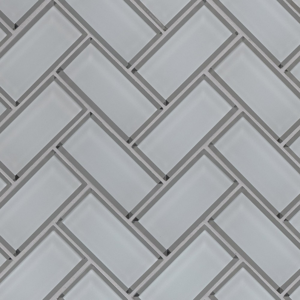 Ice Bevel White 2x4x8 Herringbone Mosaic Tile