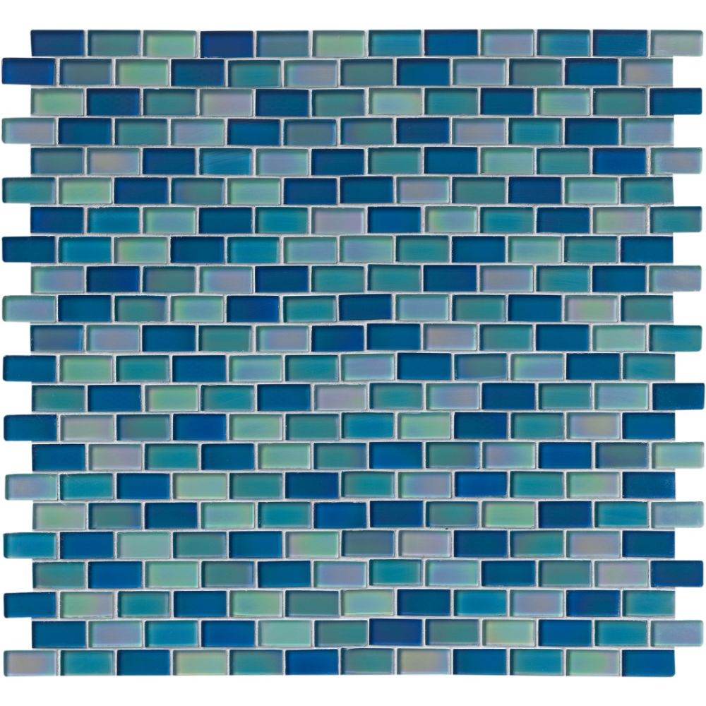 Iridescent Blue Blend 1x2 Glass Tile
