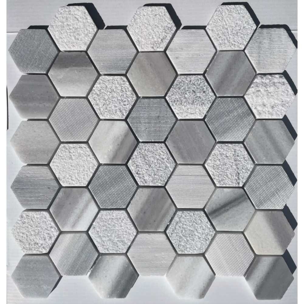 Marmara White 2X2 Hexagon Interlocking Multi Finish Mosaic Tile