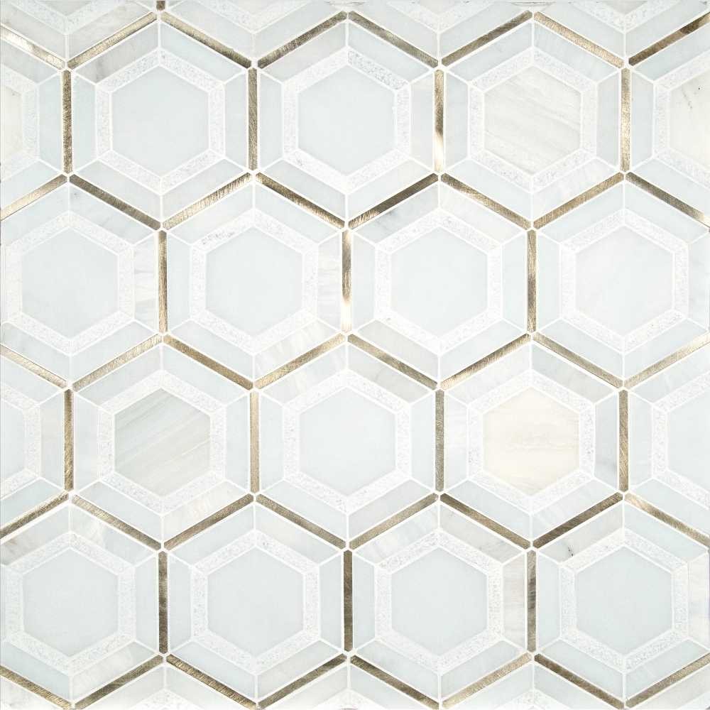 Medici Gold Geometric Pattern Hexagon Mosaic Tile