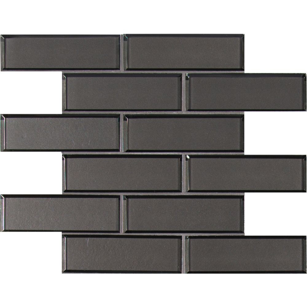 Metallic Gray 2x6x8 Glossy Bevel Glass Subway Tile