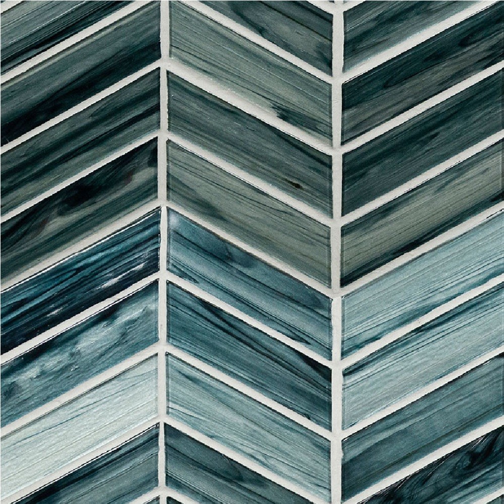 Midnight Blue Ombre' Chevron 11.34X10.24 Glass Mosaic Tile