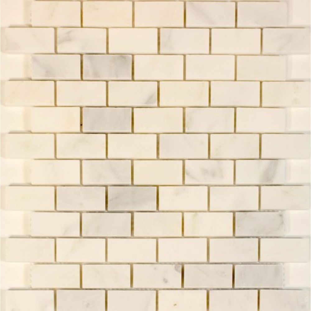 Oriental White Brick Pattern Statuary 1x2 Polished Mosiac