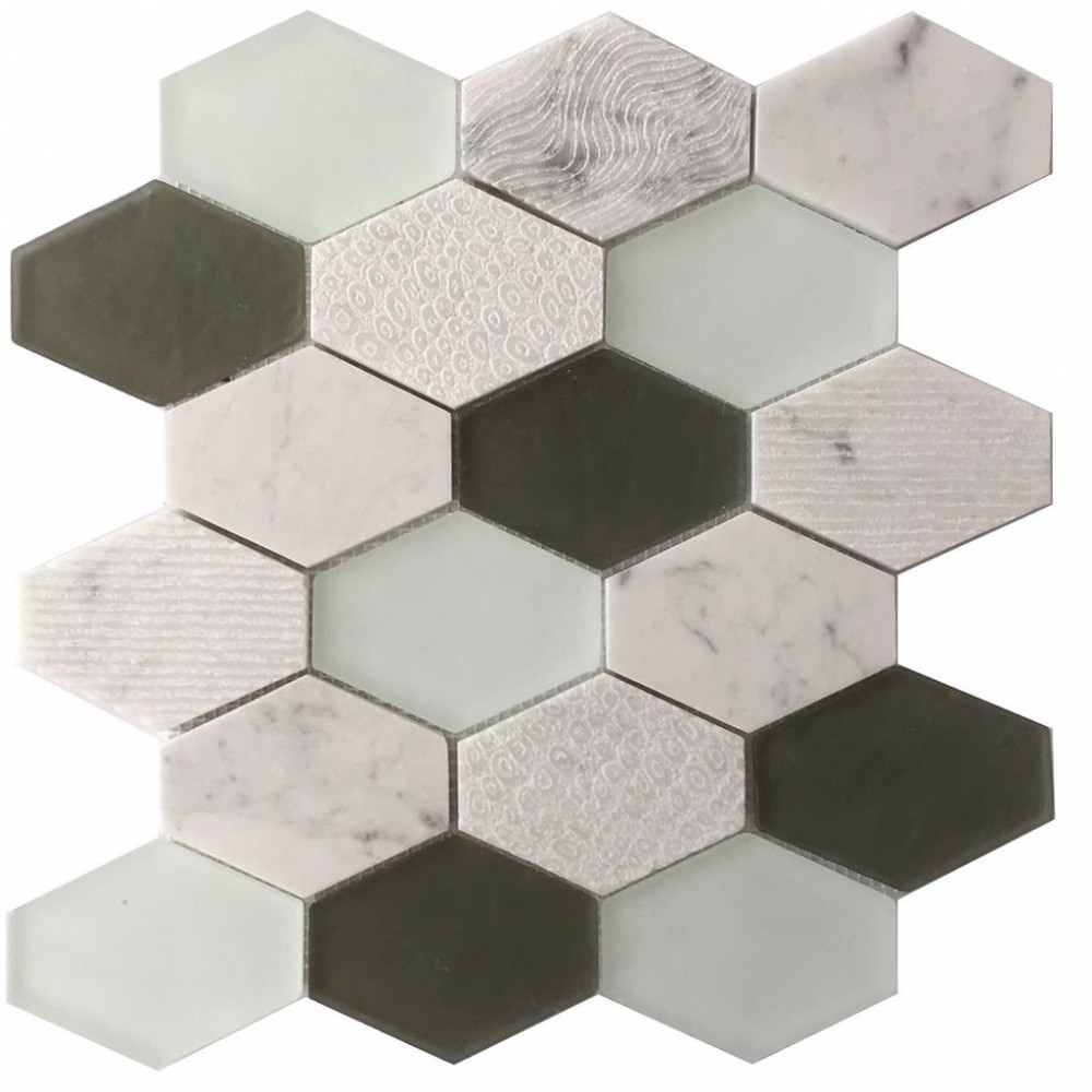 Panache Retro Hexagon White Glass Mosaic 