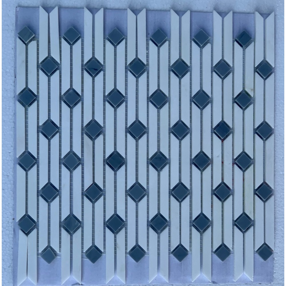 Pentelikon White With Lingbi Blue Stone Waterjet Mosaic