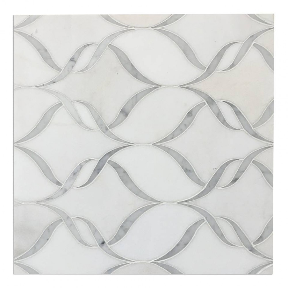 Ribbon Thassos White 14X17 Polished Waterjet Mosaic - Backsplash Tile USA