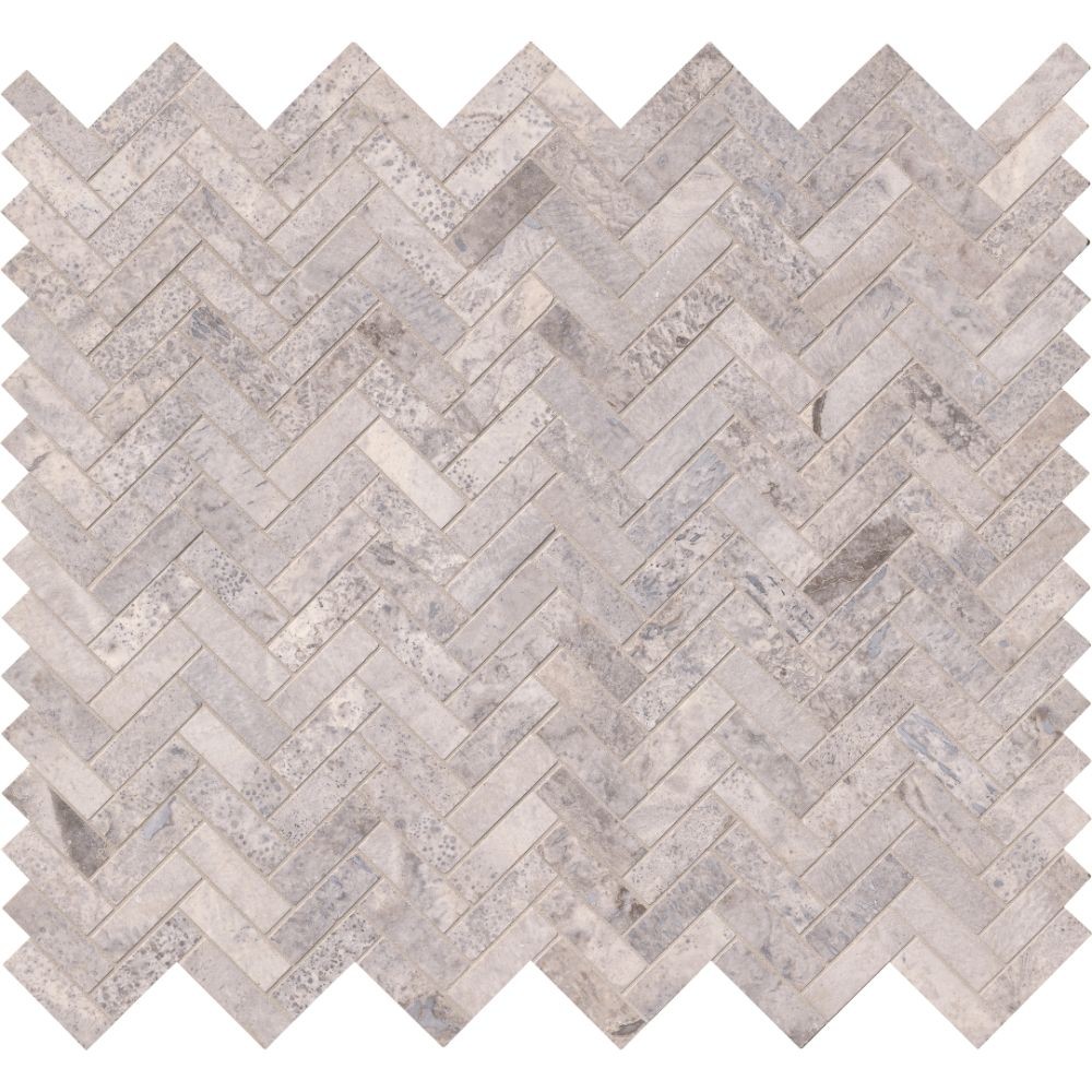 Silver Travertine Herringbone Pattern Honed Tile
