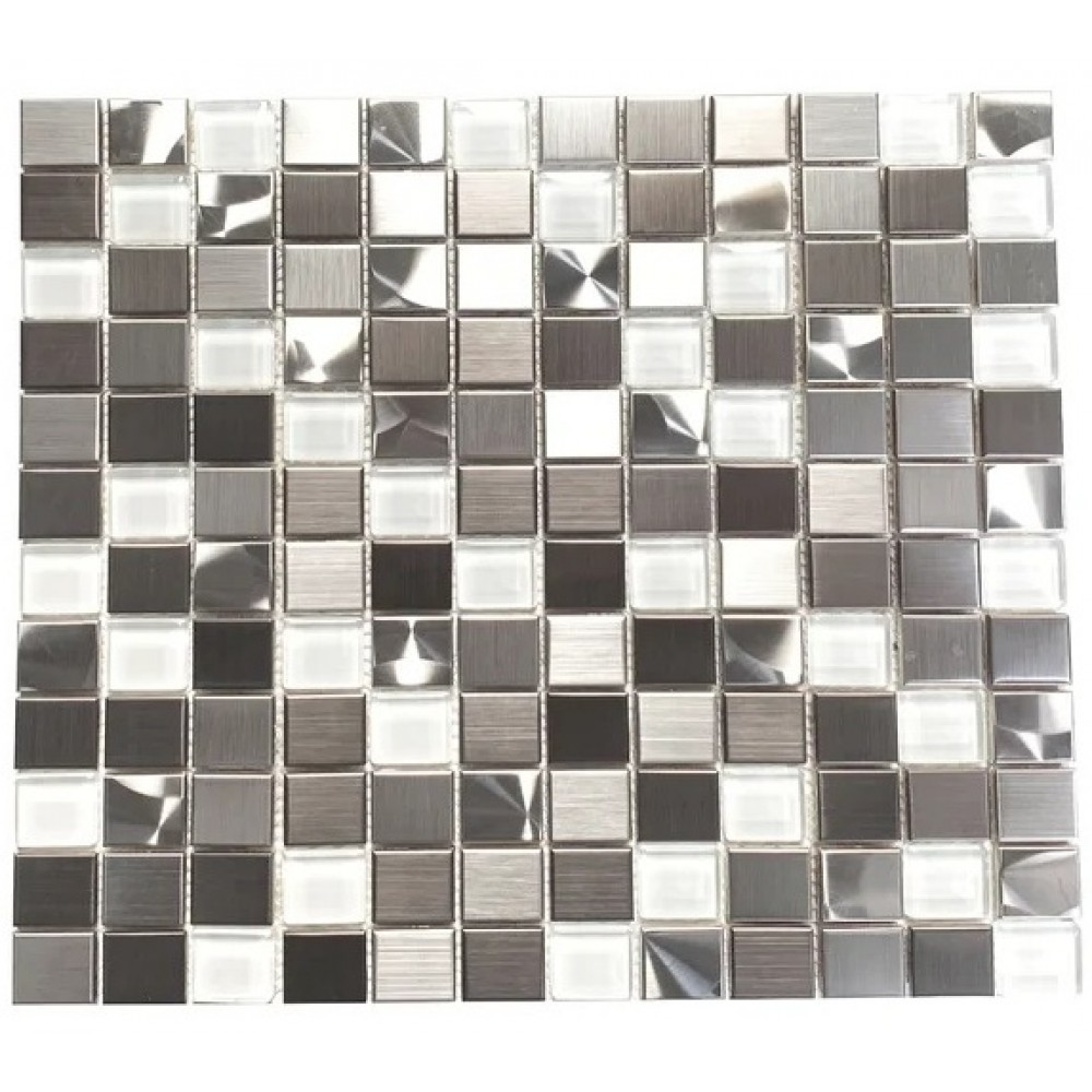 Stainless Steel Glass Mix 1X1 Polished Square Mosaic