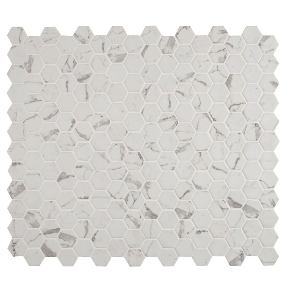  Statuario Celano 2X2 Hexagon Recycled Glass Mosaic