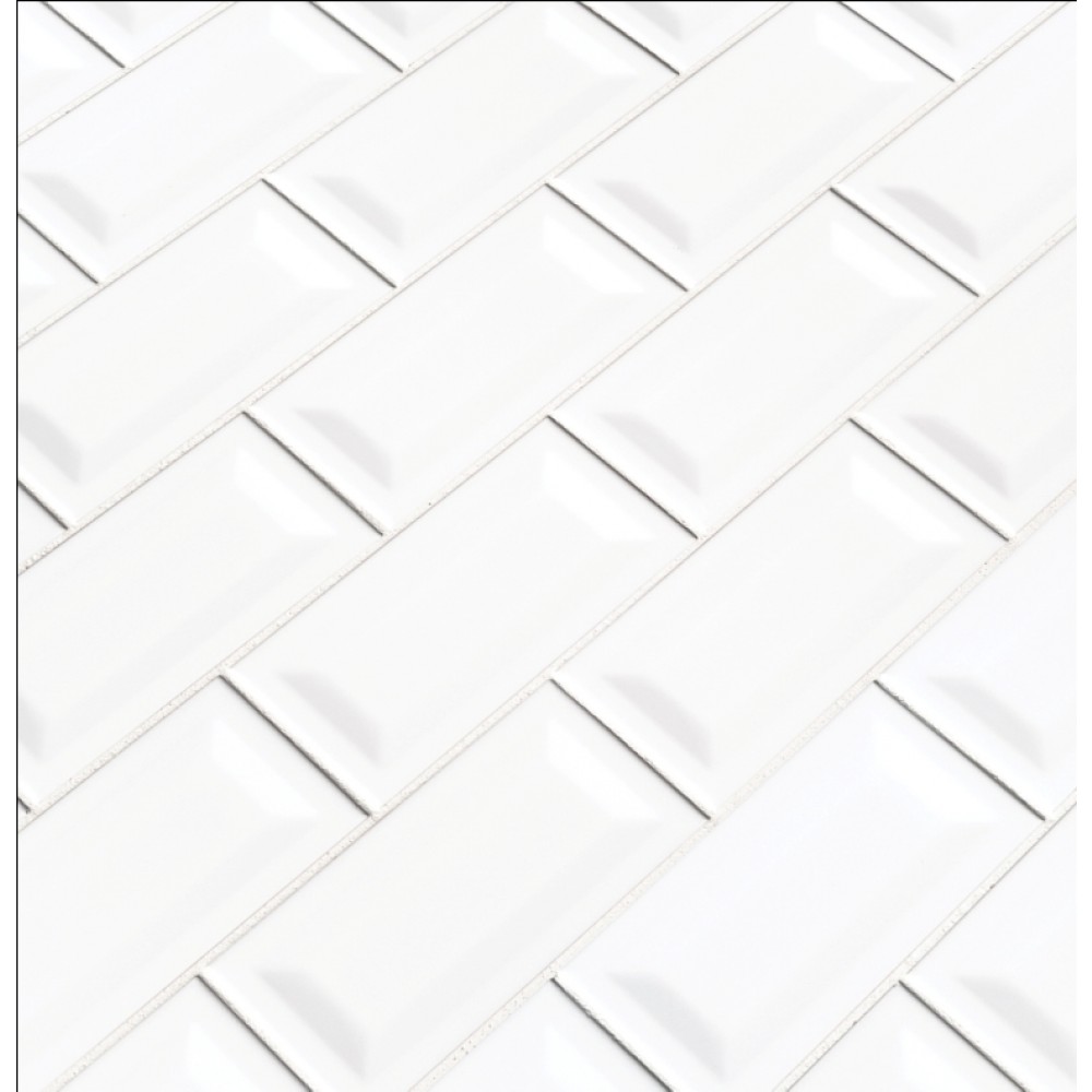 White Glossy 3X6 Inverted Beveled Subway Tile