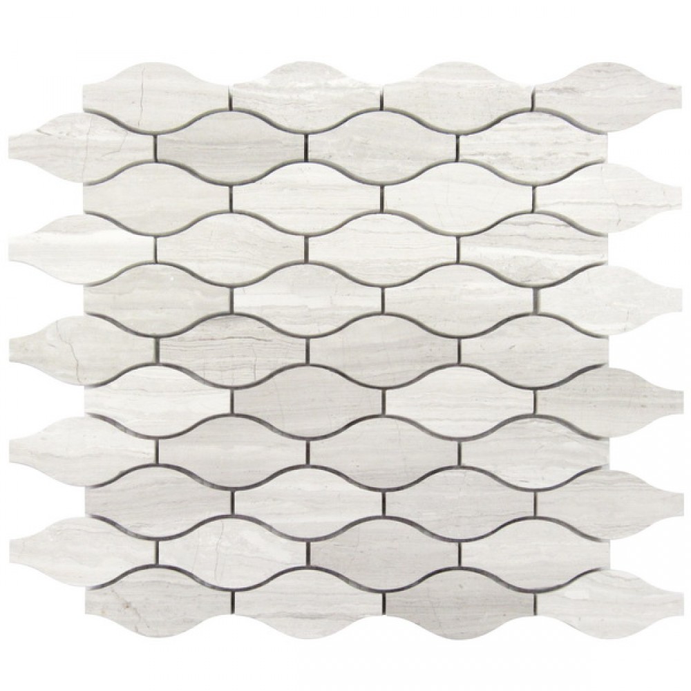 White Oak Truffle Wave Pattern Marble Mosaic