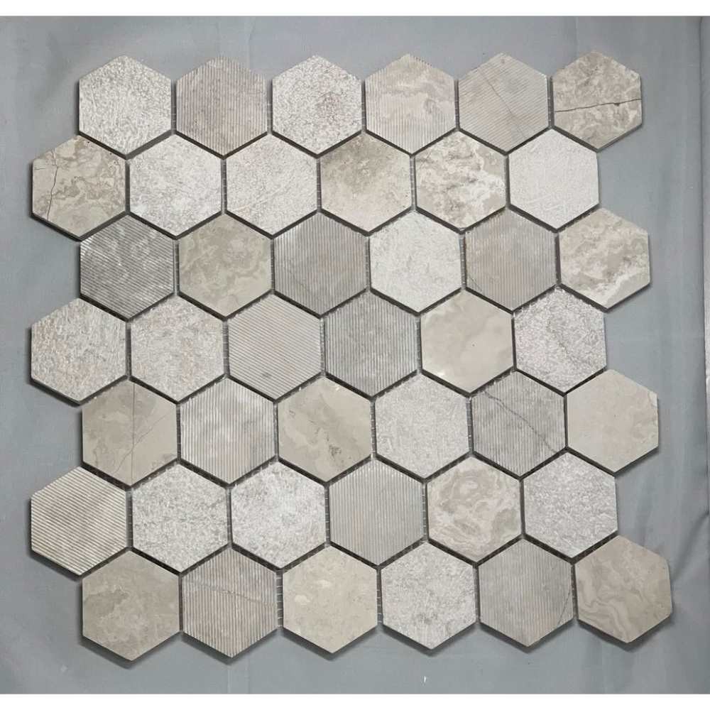 Wooden White 2X2 Hexagon Interlocking Multi Finish Mosaic Tile