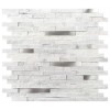 Carrara White Split Face Stainless Steel Interlocking Mosaic