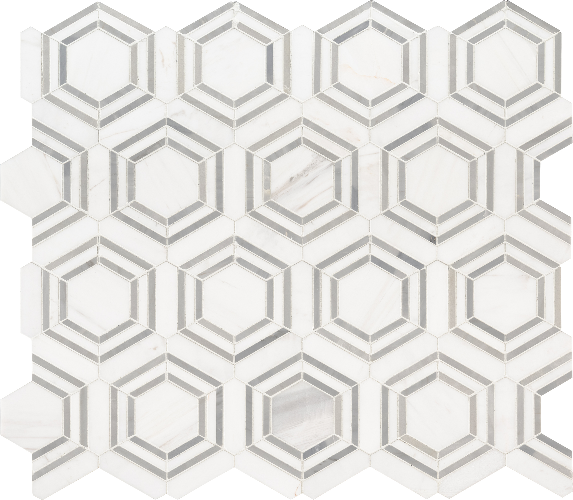 Georama Grigio 11X13 Hexagon Polished Marble Mosaic Tile-1