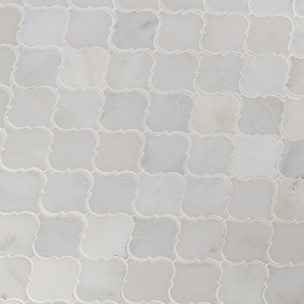 Greecian White Arabesque Pattern Polished Marble Mosaic