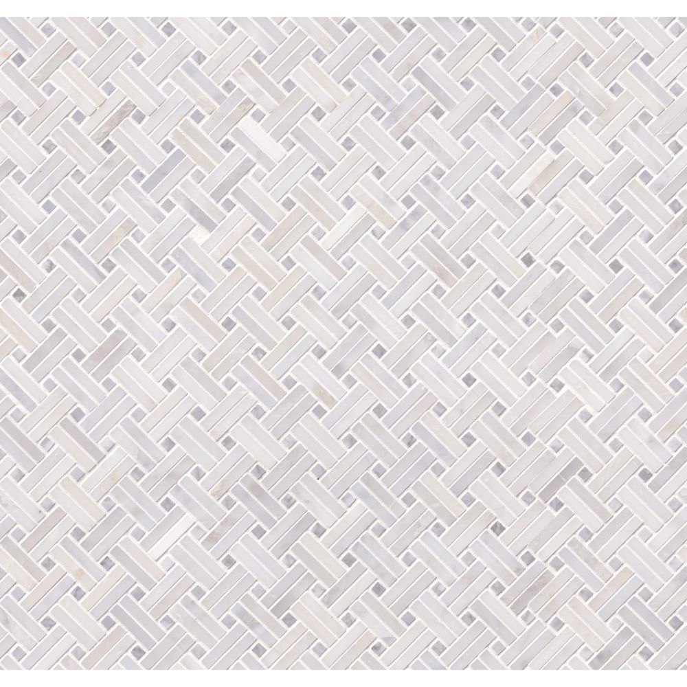 Greecian White With Gray Dot Basketweave Polished Pattern Mosaic