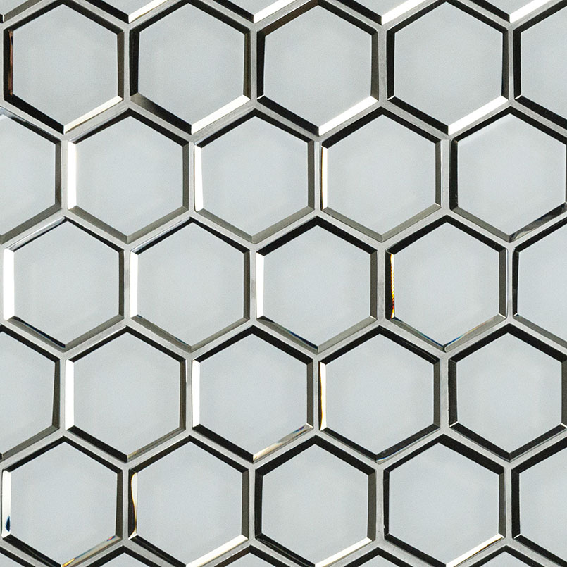 Ice Beveled 12.13X10.51 Hexagon Glass Mosaic Tile