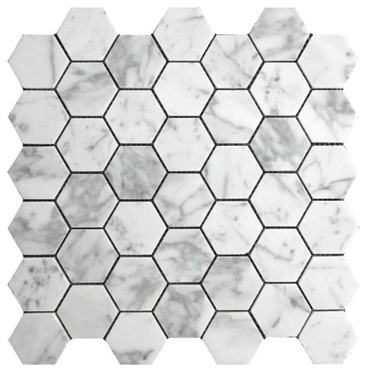 Carrara White 2X2 Hexagon Honed Mosaic