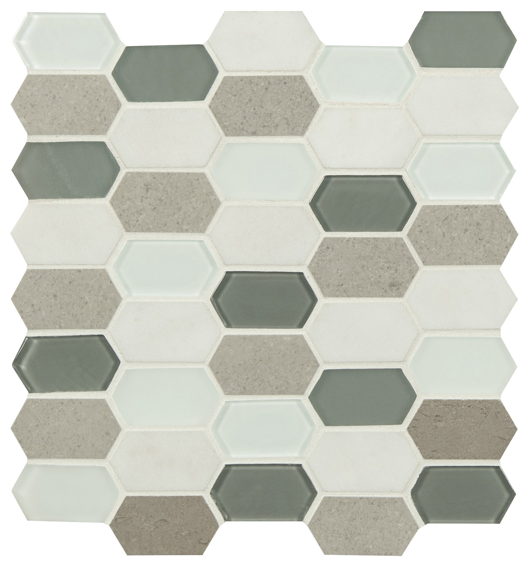 Lascari Picket 8mm Hexagon Glass Stone Blend Mosaic Tile