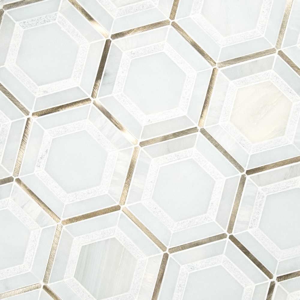 Medici Gold Geometric Pattern Hexagon Mosaic Tile