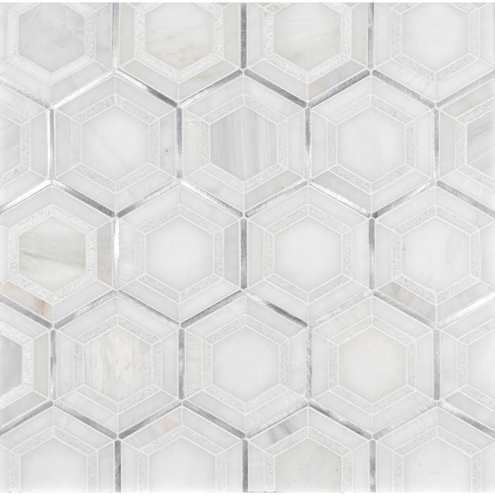 Medici Silver Geometric Pattern Hexagon Mosaic Tile